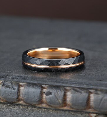Hammered tungsten ring, black wedding band, gift for him, anniversary gift, stacking wedding ring, unique men's ring, Valentine's Day gift - image3